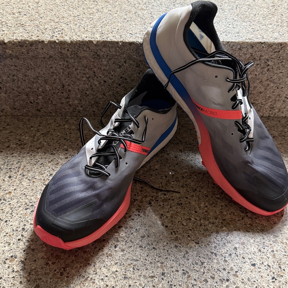 Adidas Blue, Orange, and White Athletic Sneakers